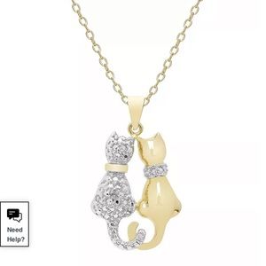 Diamond Accent Gold-Plated Cat Couple Pendant Necklace